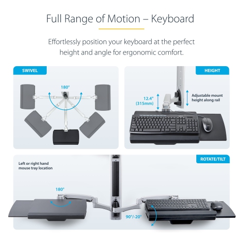 Startech Monitor Mount & Keyboard Tray, Standing Desk w/PC Bracket Wall Mount Workstation -