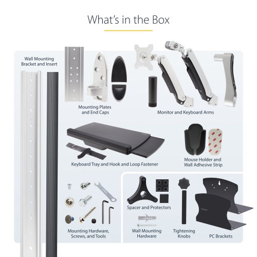 Startech Monitor Mount & Keyboard Tray, Standing Desk w/PC Bracket Wall Mount Workstation -
