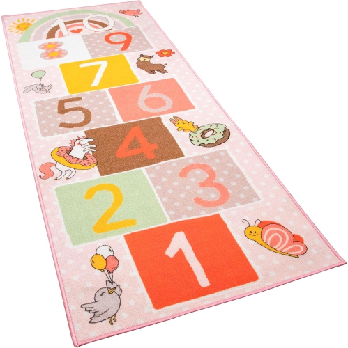 Hopscotch Squad Hop & Count Hopscotch Rug for Play Space & Room Decor with Skid-Proof Backing, 79” Long x 29” Wide - Classic Hopscotch Rug for Kids