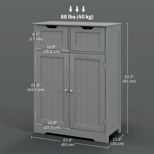 Armoire de rangement autonome pour salle de bain Kleankin, armoire de plancher pour salle de bain avec 2 tiroirs, tablette réglable, pour salon ou