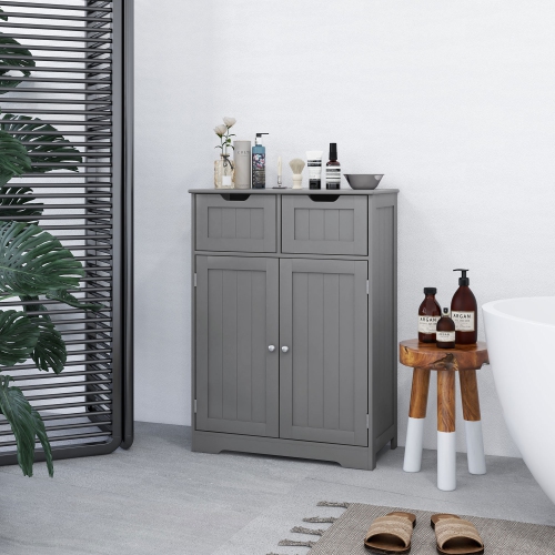 Armoire de rangement autonome pour salle de bain Kleankin, armoire de plancher pour salle de bain avec 2 tiroirs, tablette réglable, pour salon ou