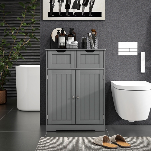 Armoire de rangement autonome pour salle de bain Kleankin, armoire de plancher pour salle de bain avec 2 tiroirs, tablette réglable, pour salon ou