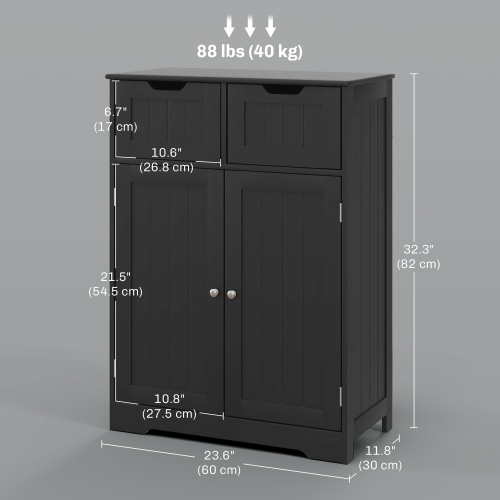 kleankin Freestanding Bathroom Storage Cabinet, Bathroom Floor Cabinet with 2 Drawers, Adjustable Shelf, for Living Room or Entryway, Black