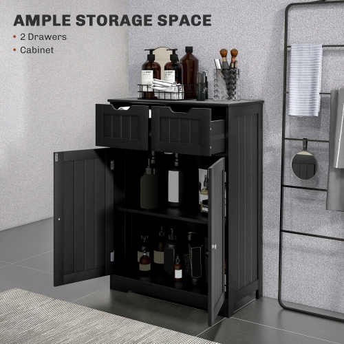 kleankin Freestanding Bathroom Storage Cabinet, Bathroom Floor Cabinet with 2 Drawers, Adjustable Shelf, for Living Room or Entryway, Black