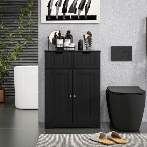 kleankin Freestanding Bathroom Storage Cabinet, Bathroom Floor Cabinet with 2 Drawers, Adjustable Shelf, for Living Room or Entryway, Black