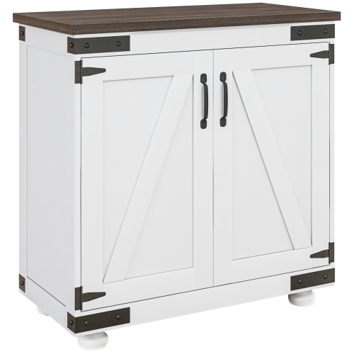 HOMCOM  Floor Storage Cabinet, Sideboard Buffet With Barn Door And Adjustable Shelves, Kitchen Pantry Cabinet, Distressed And Brown In White