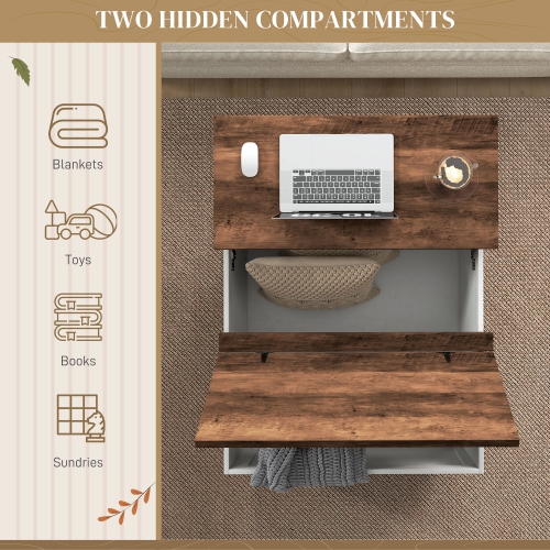 HOMCOM Hinged Lift Top Coffee Table with Flip-Top Lid, 32" Farmhouse Center Table with Hidden Compartment and Pine Wood Legs for Living Room, Antique