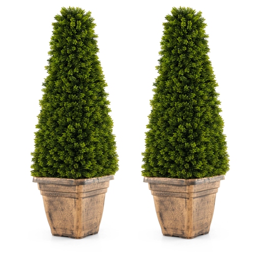 Costway 3 FT Artificial Boxwood Topiary Tree Potted Fake Tree Indoor & Outdoor Faux Tree