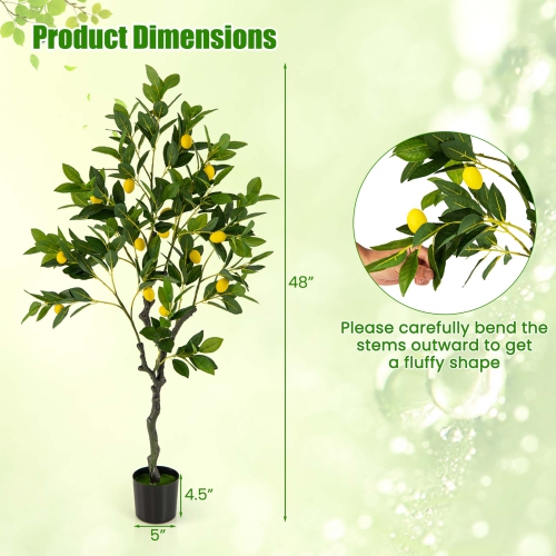Costway 2 PCS 4 FT Tall Artificial Lemon Tree with Lemon Fruits, Cement Pot for Porch, Office