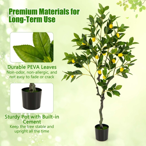 Costway 2 PCS 4 FT Tall Artificial Lemon Tree with Lemon Fruits, Cement Pot for Porch, Office