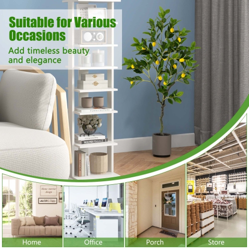 Costway 1 PCS 4 FT Tall Artificial Lemon Tree with Lemon Fruits, Cement Pot for Porch, Office