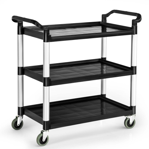 Costway – Chariot de service à 3 tablettes, cadre en aluminium, capacité 490&nbsp;lb avec roulettes et poignées