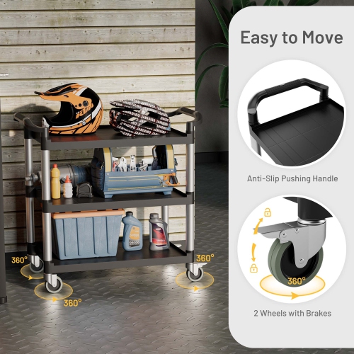 Costway – Chariot de service à 3 tablettes, cadre en aluminium, capacité 490 lb avec roulettes et poignées