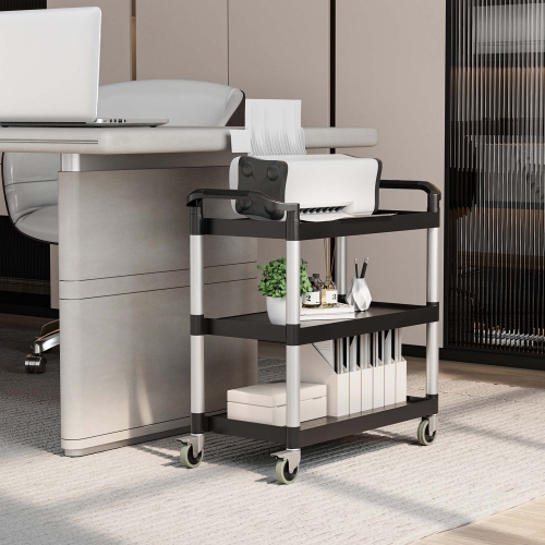 Costway – Chariot de service à 3 tablettes, cadre en aluminium, capacité 490 lb avec roulettes et poignées