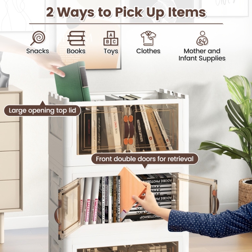 Costway 50 Gallons Stackable Storage Bins with Lockable Wheels 3 Pack Folding PP Home Organizer