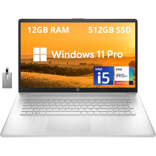 Open Box - HP 17.3" IPS FHD Laptop, Intel i5-1235U Processor, 512GB PCIe SSD, 12GB RAM, Backlit Keyboard, Intel Iris Xe Graphics, Win 11 Pro, 32GB Ho