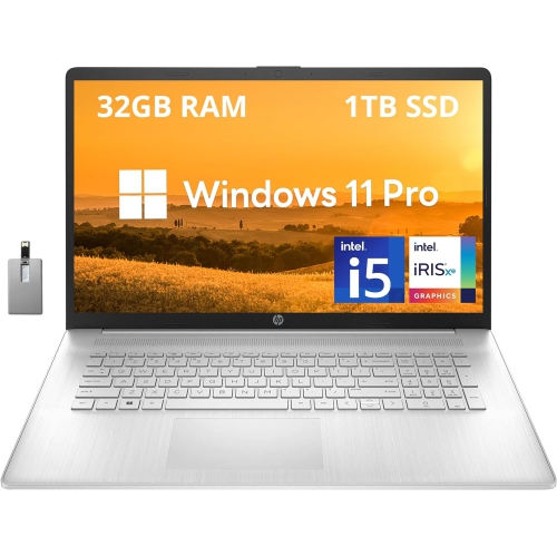 Open Box - HP 17.3" IPS FHD Laptop, Intel i5-1235U Processor, 1TB PCIe SSD, 32GB RAM, Backlit Keyboard, Intel Iris Xe Graphics, Win 11 Pro, 32GB Hotf