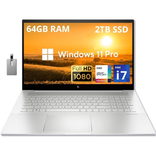 Refurbished - HP Envy 17.3" FHD Laptop, Intel Core i7-1260P, 2TB PCIe SSD, 64GB DDR4 RAM, Backlit KB, Intel Iris Xe Graphics, Webcam, Win 11 Pro, 32G