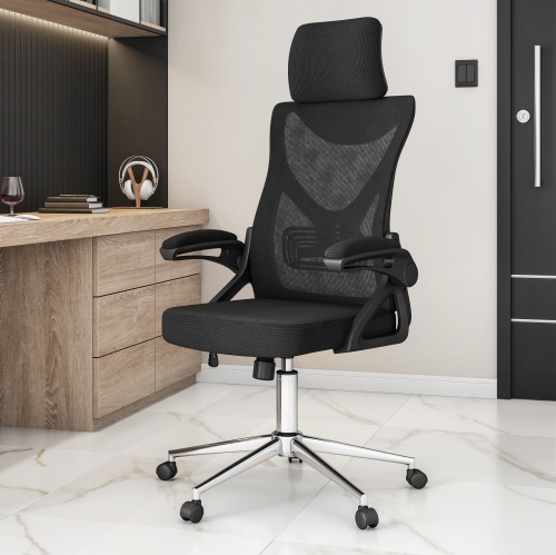 Techni Mobili Essential Ergonomic Office Chair with Headrest & Lumbar Support-Black