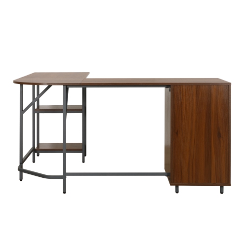 Techni Mobili L-Shape Home Office Two Tone Desk with Storage in Walnut