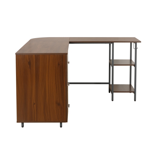 Techni Mobili L-Shape Home Office Two Tone Desk with Storage in Walnut