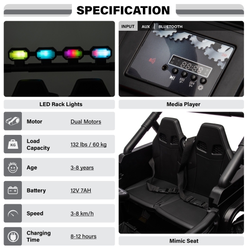 VOLTZ TOYS HVAOC Truck 12V 2 Seater Ride-On Car Toy for Kids with Open Doors, LED Lights, 2.4G Remote Control and MP3 Player with Music, Battery