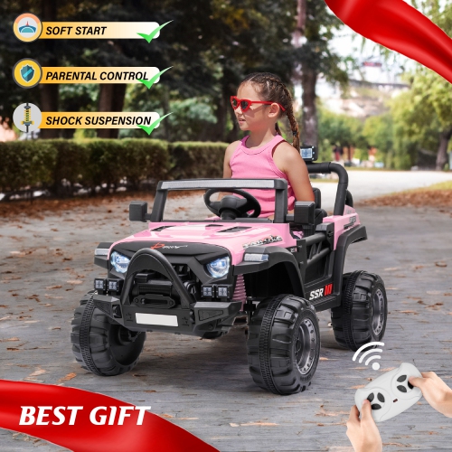 12V Jeep with Angry Face Grill Kids Ride On Car Toy with Lights and Remote Control