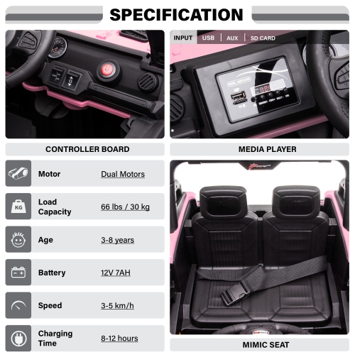 12V Jeep with Angry Face Grill Kids Ride On Car Toy with Lights and Remote Control