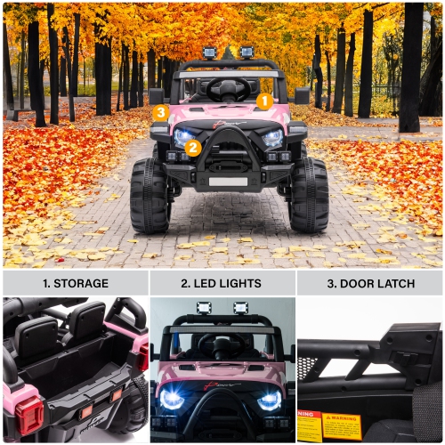 12V Jeep with Angry Face Grill Kids Ride On Car Toy with Lights and Remote Control