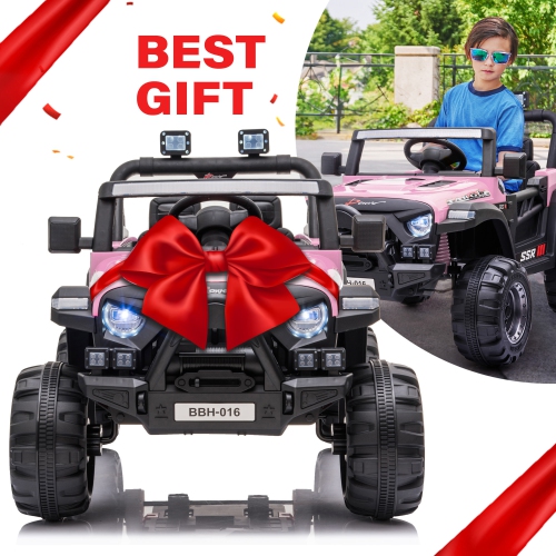 12V Jeep with Angry Face Grill Kids Ride On Car Toy with Lights and Remote Control
