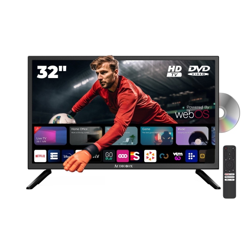 AUDIOBOX  32" Smart Tv W/ Built-In DVD Player, Bluetooth Remote HD Led, 12V Ac/dc Rvs, Gaming, Travel & HDMI & USB Ports