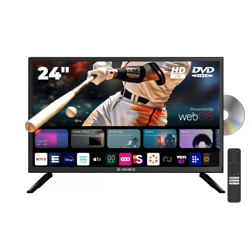 AUDIOBOX  24" Smart Tv W/ Built-In DVD Player, Bluetooth Remote HD Led, 12V Ac/dc Rvs, Gaming, Travel & HDMI & USB Ports