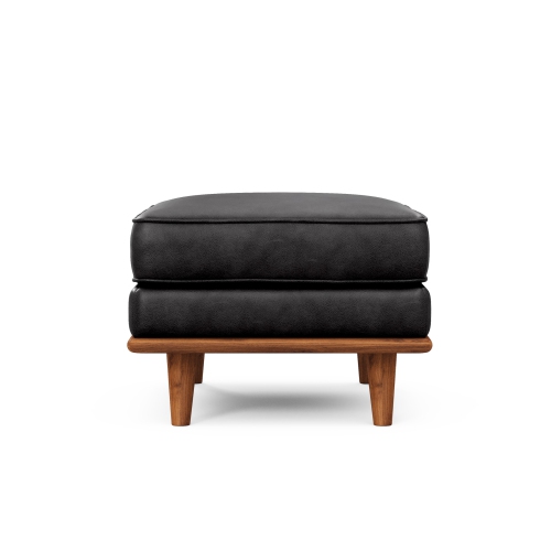 Valencia Artisan Leather Ottoman, Black