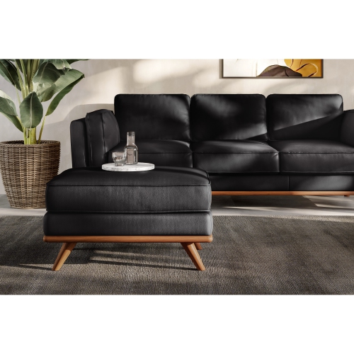 Valencia Artisan Leather Ottoman, Black