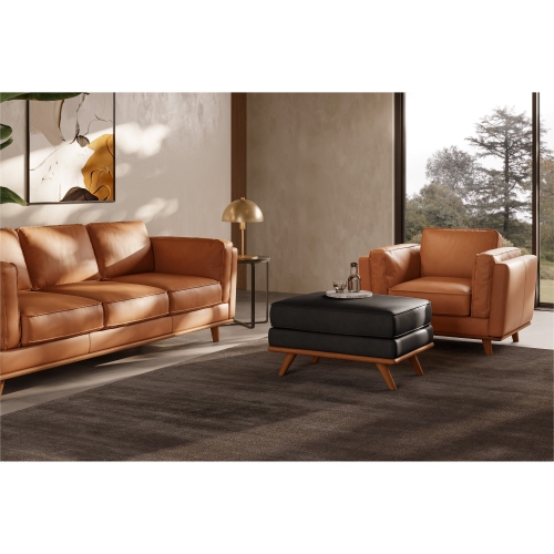 Valencia Artisan Leather Ottoman, Black