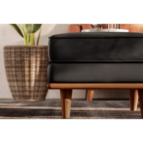 Valencia Artisan Leather Ottoman, Black