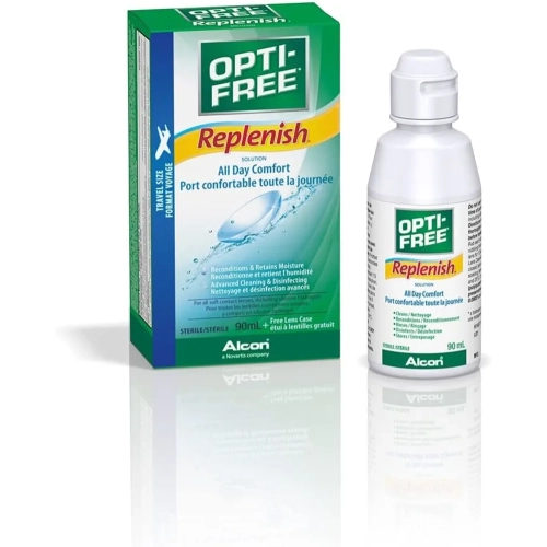 Opti-Free Replenish Multipurpose Contact Lens Solution, 90ml - Clean, Rinse, Disinfect, and Moisturize