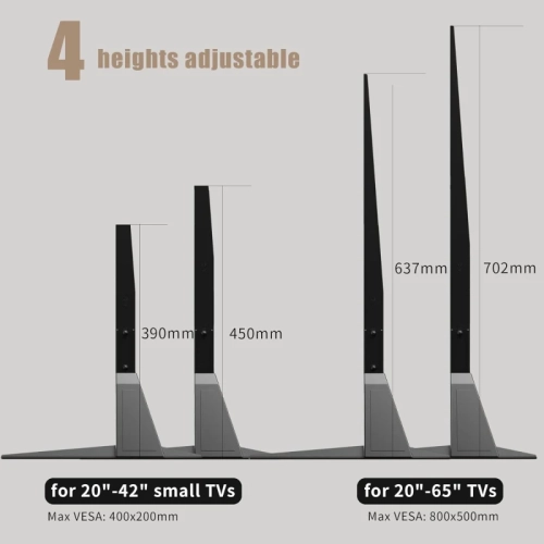 Universal TV Stand with Metal Legs for 22-65 Inch Flat & Curved TVs - Height Adjustable, VESA 75x75mm to 800x400mm