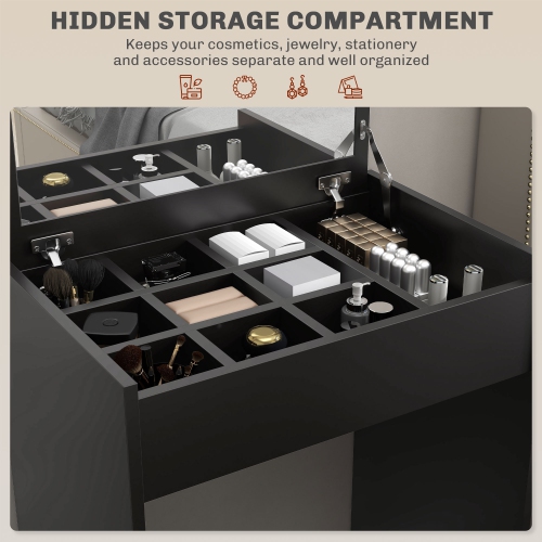HOMCOM – Coiffeuse de maquillage avec miroir à dessus rabattable et tabouret rembourré, table à langer pour maquillage avec compartiment de rangement