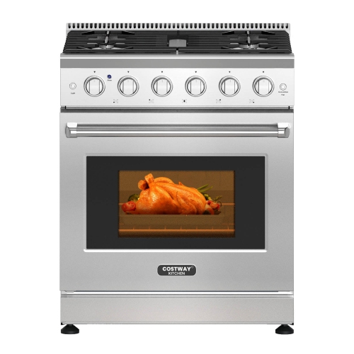 COSTWAY  30" Natural Gas Range 120V With 5 Burners Cooktop & 4.55 Cu.ft. Convection Oven 