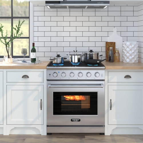Costway 30" Natural Gas Range 120V with 5 Burners Cooktop & 4.55 Cu.Ft. Convection Oven