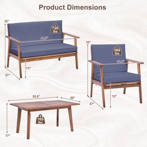 Costway 8 PCS Patio Conversation Set Acacia Wood Sofa Coffee Table with Cushioned Seat