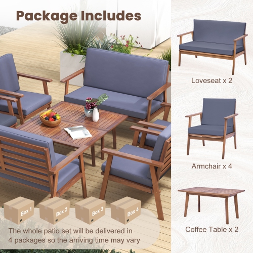 Costway 8 PCS Patio Conversation Set Acacia Wood Sofa Coffee Table with Cushioned Seat