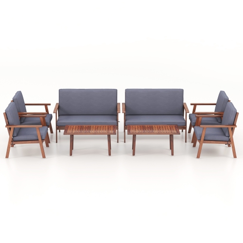 Costway 8 PCS Patio Conversation Set Acacia Wood Sofa Coffee Table with Cushioned Seat