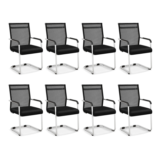 Costway Office Guest Chairs Set of 8 with Metal Sled Base & Armrests Mesh Reception Chair