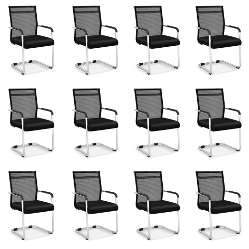 COSTWAY  Office Guest Chairs Set Of 12 With Metal Sled Base & Armrests Mesh Reception Chair