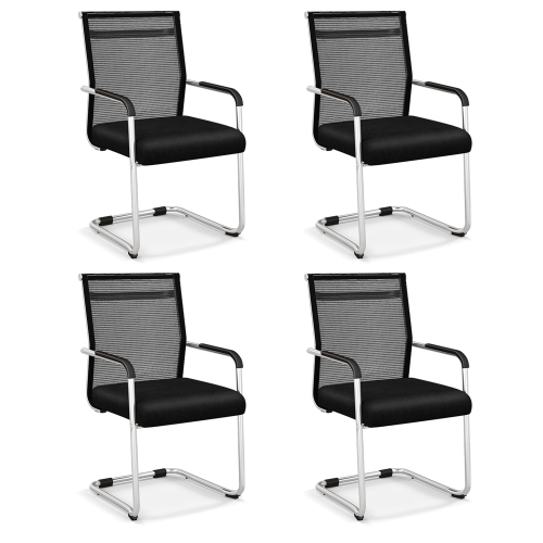 Costway Office Guest Chairs Set of 4 with Metal Sled Base & Armrests Mesh Reception Chair