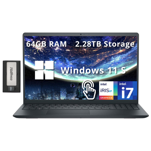 Dell Inspiron 15.6" FHD Touchscreen Laptop, Intel Core i7-1255U Processor, 2.28TB Storage(2TB SSD+288GB Docking Station Set), 64GB RAM, Intel Iris Xe