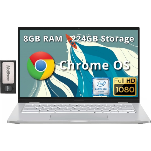 ASUS  14" Fhd Chromebook Laptop, Intel M3-8100Y Processor, 224GB Storage (64GB SSD+ 160GB Docking Station Set), 8GB Ram, Intel HD Graphics, Chrome Os