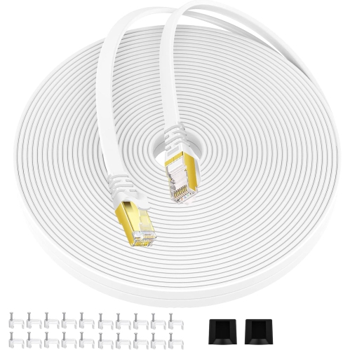 Image 1 de 5.. Câble Ethernet blindé CAT7 avec connecteur RJ45 sans barrière pour modems, routeurs, LAN, ordinateurs 25FT 50FT 75ft 100FT